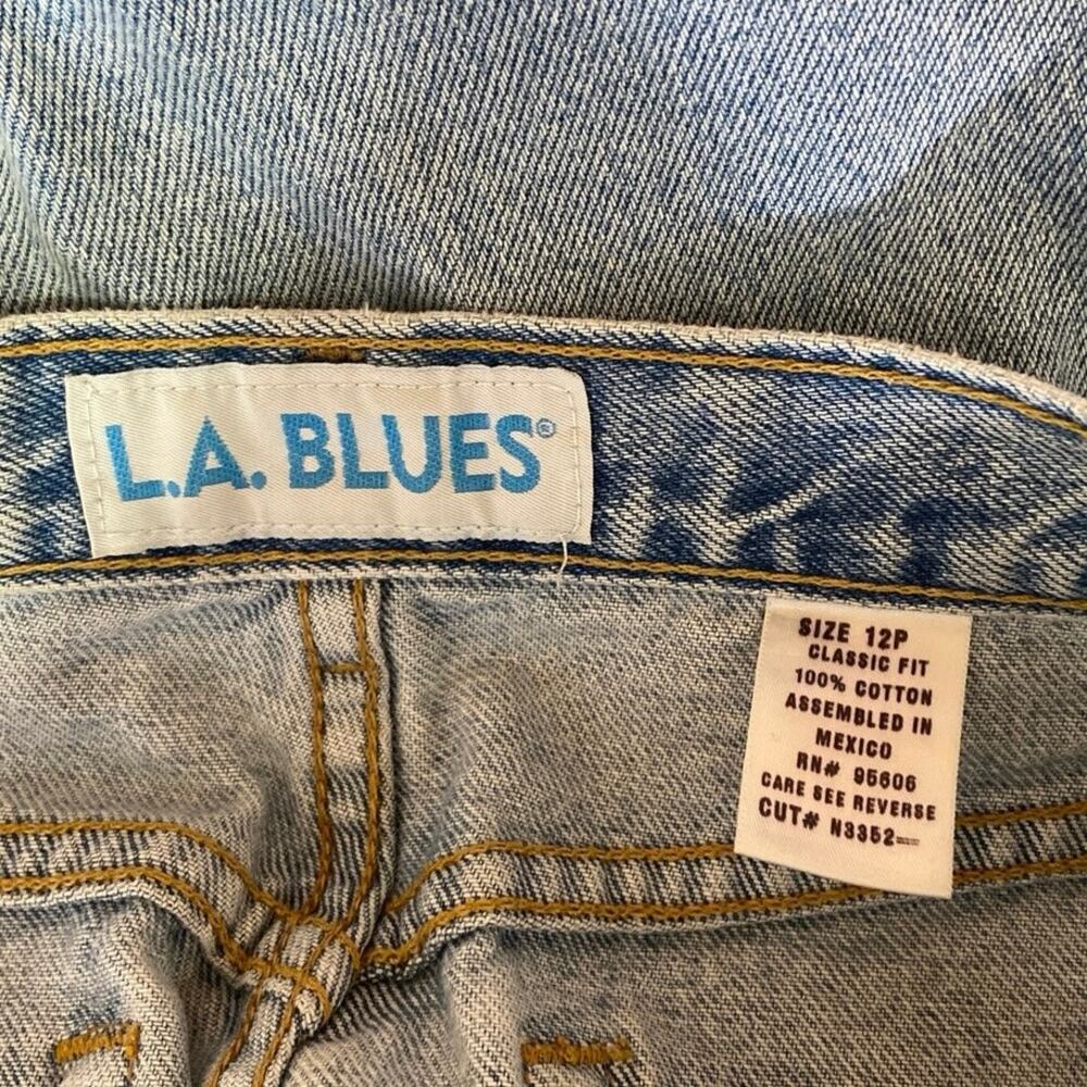 LA Blues Cotton Light Wash Classic Fit High Rise Straight Cropped Jeans Size 12P - Picture 5 of 6